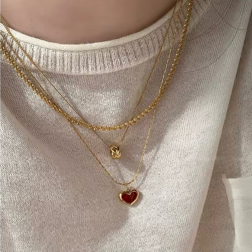 Red Heart Pendant Stainless Steel  Red Color  Mother Necklace
